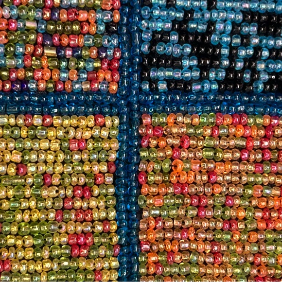 Vintage Hipster Colorful Beaded Cross body Purse Colorblock Pattern Squares - Picture 3 of 9